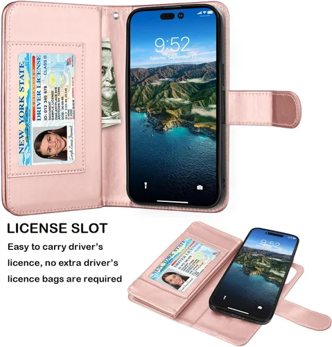 Vista 3 de Njjex Funda tipo cartera para iPhone 15 Pro Max de 6.7 pulgadas 2023, para iPhone 15 Pro Max, 9 ranuras para tarjetas, soporte de crédito
