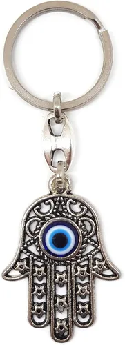 Vista 2 de Mystic Jewels Llavero Hamsa de la mano turca de Fátima Hamsa - Colgante de buena suerte - Llavero de buena suerte - Regalo, plateado