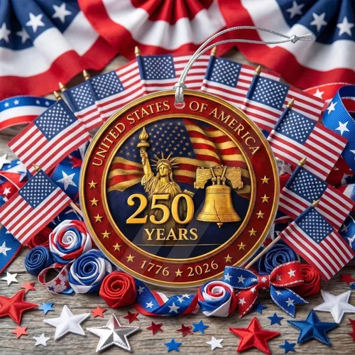 Vista 3 de Adorno de 250 aniversario de Estados Unidos, adorno de Navidad de águila patriótica, recuerdo acrílico 2D impreso de doble cara, 1776-2026 250