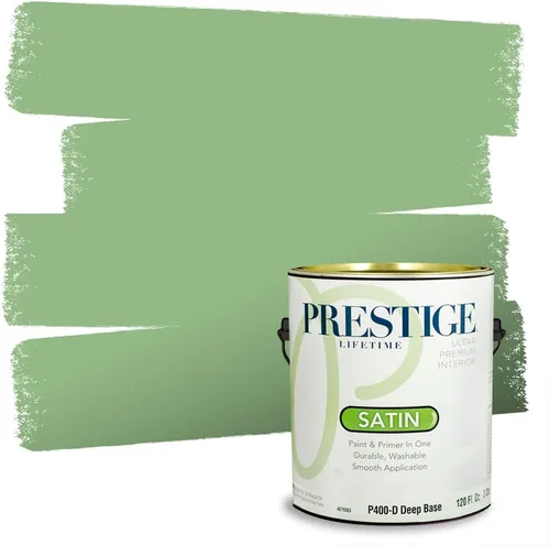Vista 140 de PRESTIGE Pintura exterior e imprimación en uno, aloe, plano, 1 galón