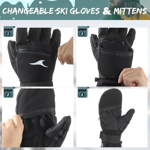 Vista 3 de Achiou Guantes de esquí impermeables para snowboard, guantes de invierno para clima frío para hombres y mujeres, guantes de nieve con pantalla táctil