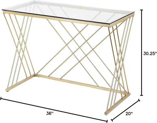 Vista 3 de SEI Furniture Dezby - Escritorio moderno con tapa de cristal, color plateado