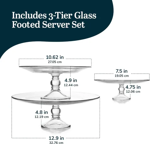 Vista 3 de Libbey Selene Juego de Soporte de Servicio de 3 Niveles, Elegante Soporte de Postre de Vidrio de Estilo Curvo, Soporte de Postre de 3 Niveles Apto