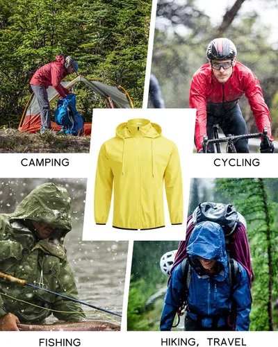 Vista 5 de COOFANDY Chaqueta impermeable para hombre, ligera, impermeable, con capucha, para viajes, senderismo, golf, rompevientos