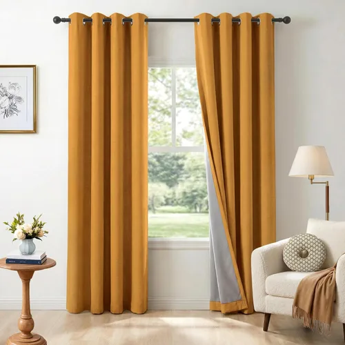 Vista 11 de Cortinas opacas de lino para dormitorio de 45 pulgadas de largo, cortinas beige con ojales para sala de estar, cortinas de oscurecimiento