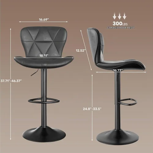 Vista 2 de Nebuaegis Juego de 2 taburetes de bar, modernos taburetes de bar giratorios ajustables de piel sintética, sillas de altura de mostrador con respaldo