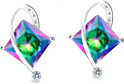 Vista 4 de Uloveido T295 - Juego de collar, anillo y aretes con topacio de cristal cuadrado grande