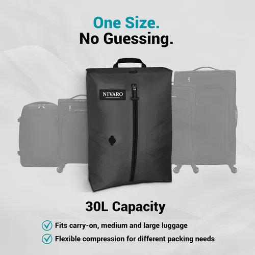 Vista 4 de Bolsas de compresión al vacío de viaje Grandes 30L 1 paquete Impermeable y reutilizable Bolsas ahorradoras de espacio para equipaje Bomba