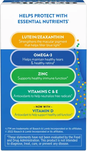 Vista 6 de Ocuvite Adultos Más de 50 Vitaminas y Suplementos Minerales para la Salud Ocular con Luteína, Zeaxantina y Omega-3, 90 geles blandos (paquete de 2)