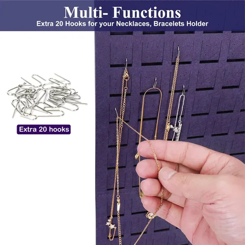 Vista 4 de Organizador de aretes colgantes, soporte para aretes de pared Resovo con 2 ganchos, capacidad para hasta 300 pares, diseño compacto, material suave
