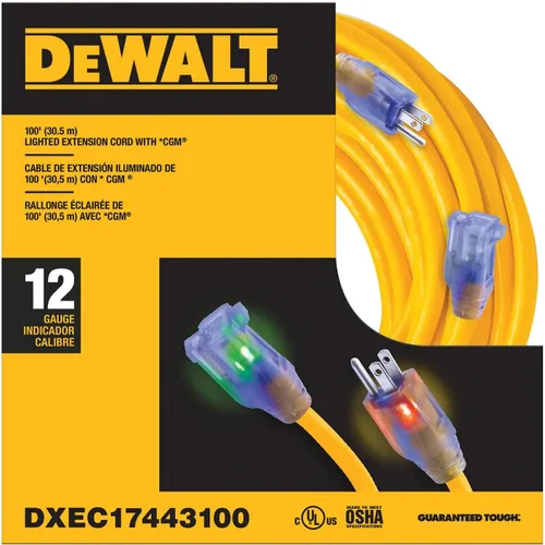 Vista 6 de DEWALT Cable de extensión iluminado de 12/3 SJTW de 15,2 m - Cable de alimentación resistente para exteriores, impermeable, a prueba de inclemencias