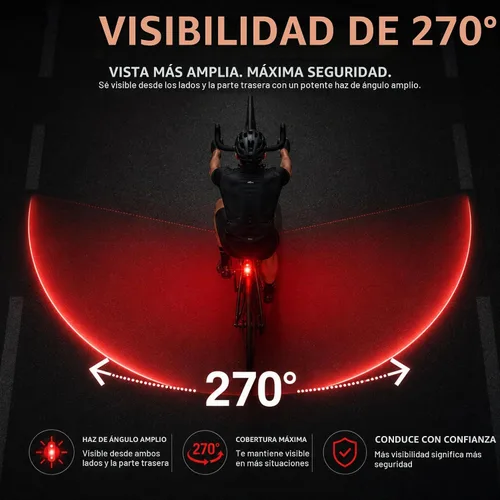 Vista 7 de Rechargeable Smart Bike Tail Light Water Resistant, 300 Lumen Brake Light