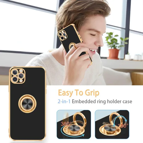 Vista 2 de Fingic Funda para iPhone 11 Pro Max, funda para iPhone 11 Pro Max con soporte de anillo, soporte de anillo giratorio de 360°, soporte magnético