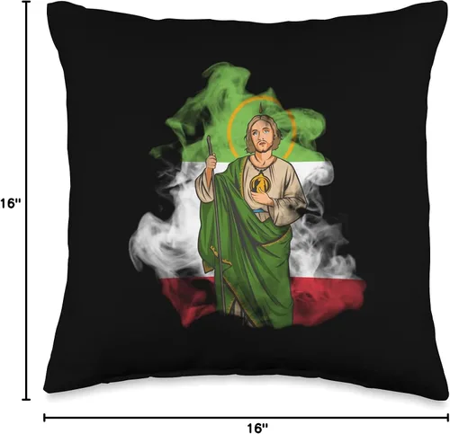 Vista 4 de St. Jude Thaddeus con Mexico San Judas Tadeo. Almohada con bandera de México, 16 x 16 pulgadas, multicolor