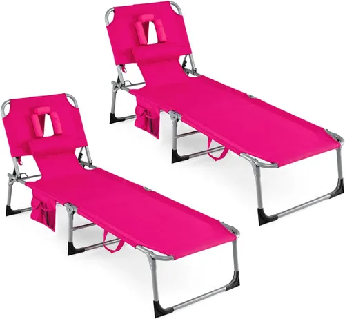 Vista 11 de COSTWAY Silla de salón plegable de playa, silla de bronceado con agujero para la cara, respaldo ajustable de 5 posiciones, almohada y bolsillo