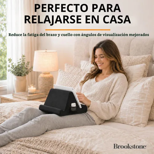 Vista 2 de Brookstone - Soporte para tableta de mesa de regazo con espuma viscoelástica, sostiene teléfonos, iPads, lectores de libros electrónicos, 2 ángulos