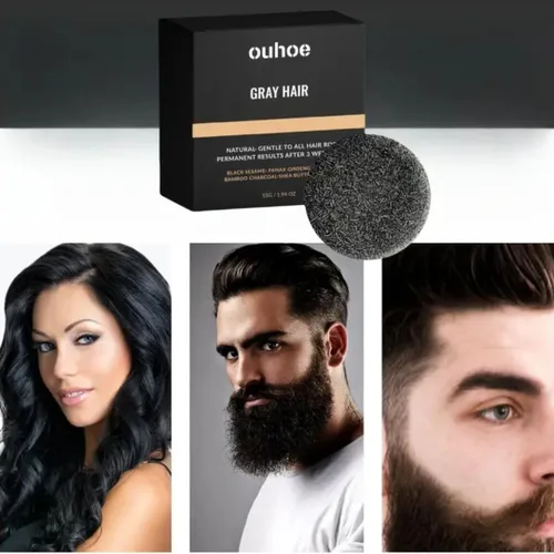 Vista 8 de Set de jabón negro herbario para el cabello, con extracto de ginseng, polvo de carbón y semilla de sésamo, aspecto oscuro natural, apoya el cabello