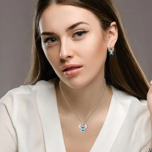 Vista 2 de Stich - Collar de regalo de cumpleaños con temática para niñas, accesorio de joyería para adolescentes, relleno de calcetín de Navidad de moda