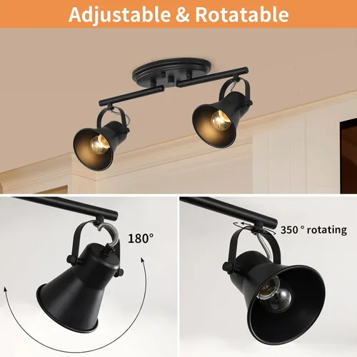 Vista 2 de Iluminación de pista de 2 luces para techo, lámpara de techo direccional industrial de luz puntual, lámpara de techo de montaje empotrado en negro