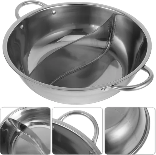 Vista 4 de Hemoton Olla caliente de acero inoxidable con divisor Olla de doble cara para estufa de inducción Estufa de gas para cocinar dos caldos