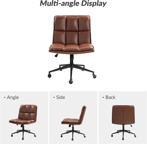 Vista 3 de HULALA HOME Modern Faux Leather Home Office Chair with Metal Base & Tilt Lock, Armless Criss Cross Legged Desk Chair with Wheels & Padded Cushion
