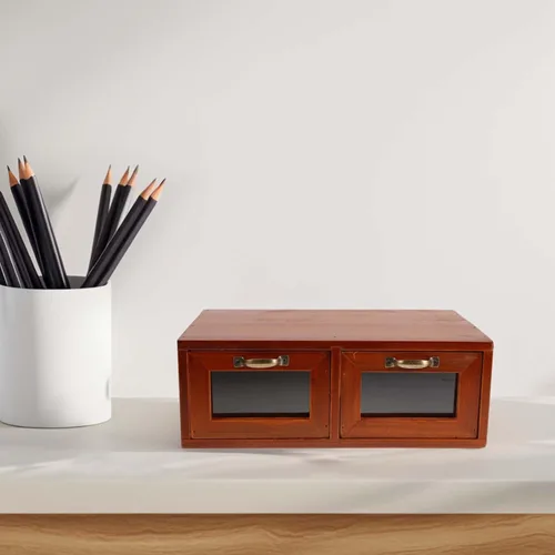 Vista 5 de Monitor elevador de madera con cajón de acrílico para configuración ergonómica de escritorio