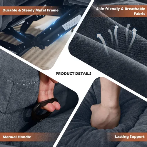 Vista 3 de MAHOMICO Sofá reclinable con portavasos para sala de estar, manual de 3 asientos, sillón reclinable de gran tamaño con ergonómico, bolsillo lateral