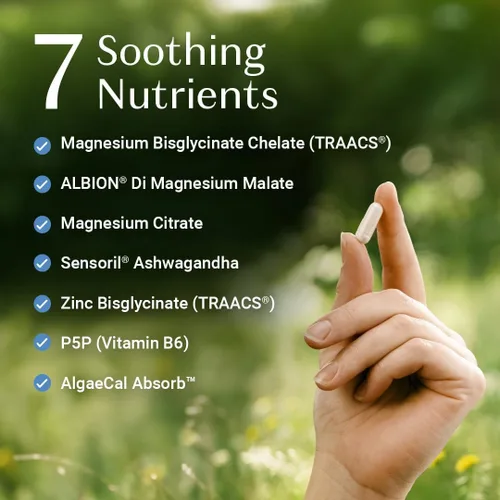 Vista 3 de AlgaeCal Magnesium Relax™ - Magnesio Quelado con Ashwagandha para Dormir y Ansiedad Ocasional - Glicinato, Malato, Citrato - Apoyo para el Sueño