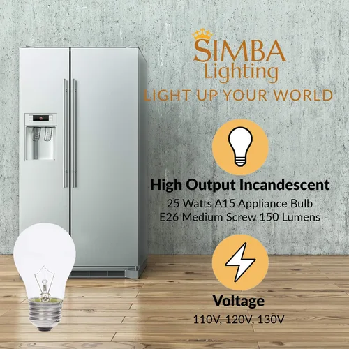 Vista 2 de Simba Lighting Bombilla de electrodoméstico A15 de 25 W (paquete de 6) incandescente de forma mini estándar con base de tornillo mediano estándar