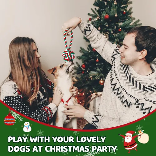 Vista 5 de Zubebe 16 piezas de cuerda de Navidad para perros, juguetes de Navidad para masticar perros, juguetes interactivos clásicos para Navidad, perros