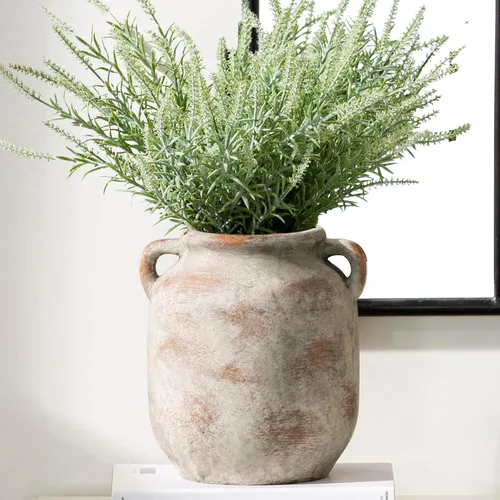 Vista 12 de Florero Grande para Decoración del Hogar - Jarrones de Mesa Rústicos de Granja de Cerámica de 12 Pulgadas de Alto con Asa, Decoración de Sala