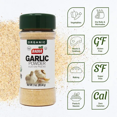 Vista 2 de Badia Ajo orgánico en polvo, 3 oz – Ajo en polvo premium, recién molido y sabroso