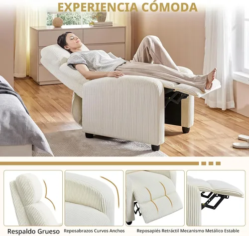 Vista 5 de Yaheetech Silla reclinable de pana para sofá individual, asiento de cine en casa, silla reclinable moderna ajustable para sala de estar, dormitorio