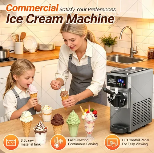 Vista 2 de Máquina de helado comercial de un solo sabor, máquina de helado de servicio suave de 4-5 L/H, panel LCD y autolimpieza, máquina de postres de Naranja