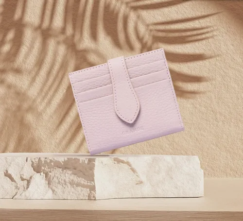 Vista 8 de Grande -3803 Cartera unisex, Rosa pálido, Cartera delgada de cuero con cierre a presión pequeño