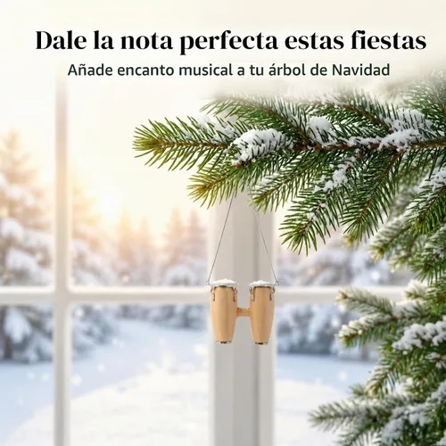 Vista 5 de Broadway Gifts - Adorno de tambor doble de madera marrón natural y latón