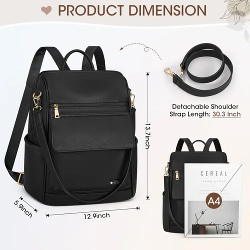 Vista 3 de NUBILY Mochila de cuero antirrobo para mujer, mochila de viaje, impermeable, casual, mochilas de moda, Negro -, Moda