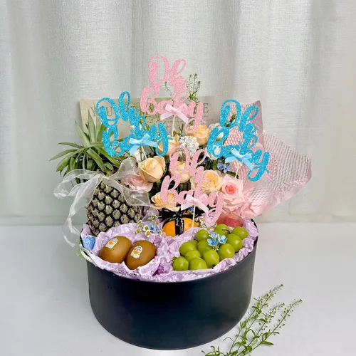 Vista 6 de Gyufise 12 piezas de palos centrales Oh Baby de doble cara con arco azul y rosa de purpurina, adornos para cupcakes de baby shower, revelación