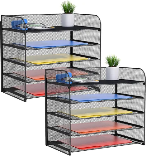 Vista 8 de Organizador de papel legal/A4 de 5 niveles, soporte para bandeja de papel para escritorio, soporte de archivos/clasificador, carpetas de archivos