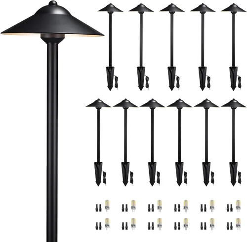 Vista 23 de Gardenreet Luces de camino de paisaje de latón, luces de camino de bajo voltaje de 12 V con cable, luces de jardín al aire libre LED impermeables