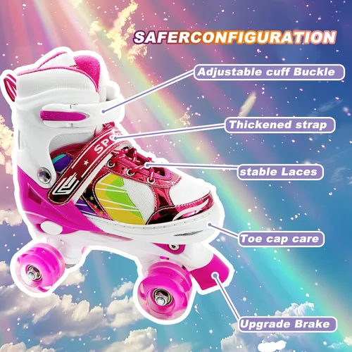 Vista 5 de Adjustable Roller Skates Kids for Girls Boys Rosa