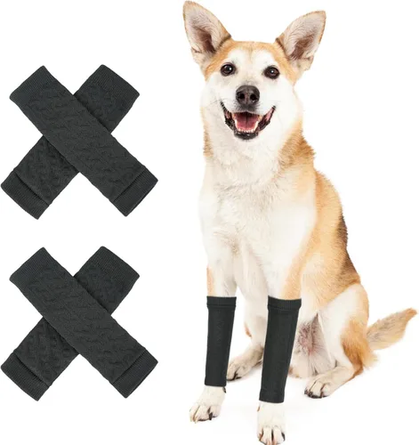 Vista 23 de ROZKITCH Protector de codo para perro, 2 patas delanteras y 2 patas traseras para rodilla, envoltura para codo de mascota, protector para calentar