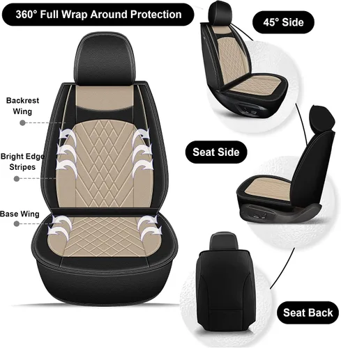Vista 7 de CX-5 - Fundas de asiento delantero de piel sintética para Mazda CX-5 2013-2024 (negro y beige)