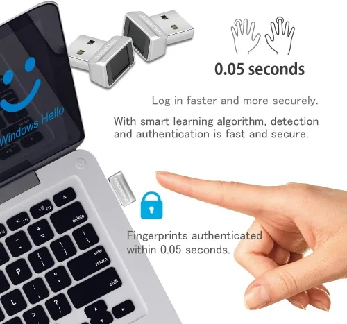 Vista 5 de ARCANITE Lector de huellas dactilares USB para Windows 10 Hello, dispositivo de seguridad de sensor de 360 grados de 0.05s, AKFSD-07
