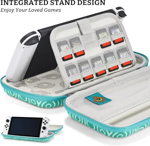 Vista 5 de FUNLAB Switch - Funda compatible con Nintendo SwitchOLEDLite para fanáticos de Zelda, funda de transporte portátil para Switch con 10 ranuras