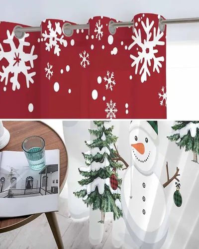 Vista 5 de Cortinas traslúcidas de muñeco de nieve de Navidad de 84 pulgadas de largo, juego de 2 paneles de cortinas para cocina, dormitorio, sala de estar