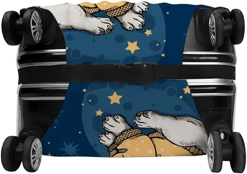 Vista 2 de Kuizee Funda para maleta, diseño de bulldog francés, cielo estrellado, azul, protector de equipaje de viaje, a prueba de polvo, elástico, duradero