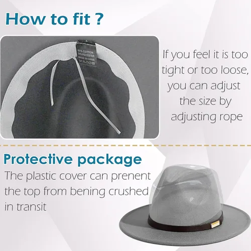 Vista 41 de Sombreros Fedora para hombre, sombrero Panamá de ala ancha con cinturón clásico Unisex Felt Fedora, Adjustable Fit, Breathable Sweatband, All-Day
