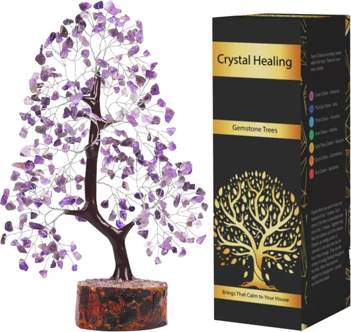 Vista 14 de Árbol de cristal de amatista YUVDIPR, piedras preciosas y cristales, decoración de escritorio de piedra de amatista, cristal sanador, árbol de gemas