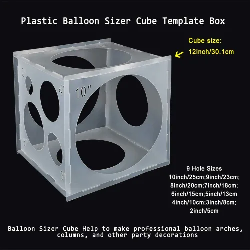 Vista 2 de Pllieay Medidor de globos de 2 a 10 pulgadas, caja de cubo medidor de globos de plástico plegable para decoración de globos, arcos de globos
